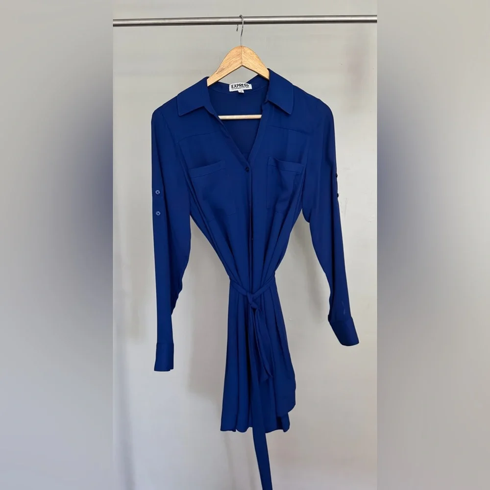 Express: Portofino Shirt Dress in Royal Blue (Size M) - Picture 1 of 6